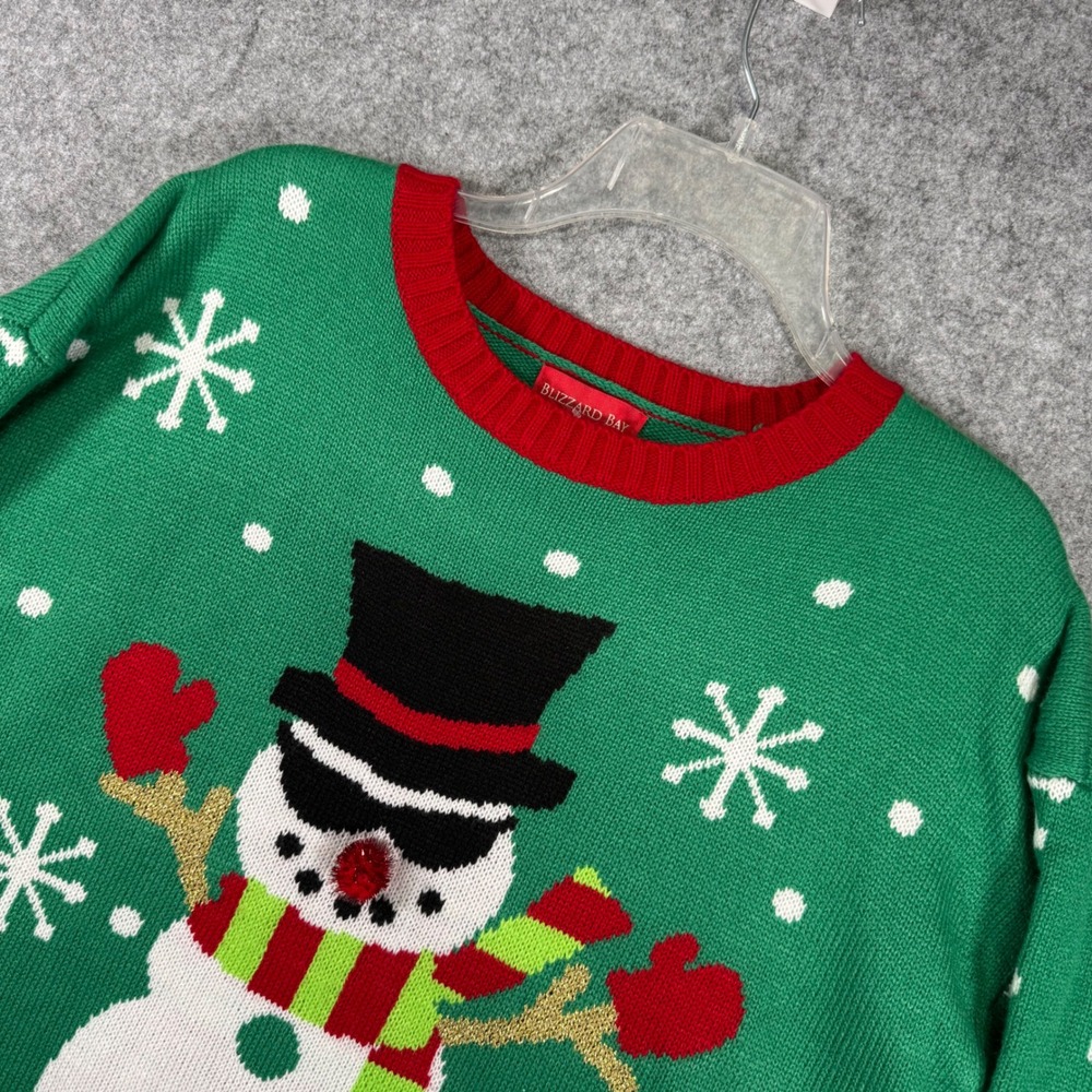 Blizzard Bay Ugly Christmas Sweater Mens Medium Green Snowman Sunglasses
